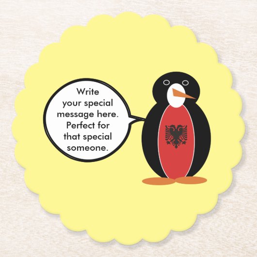 Mevrouw Penguin Albanese vlag praat Kartonnen Onderzetters (Voorkant)