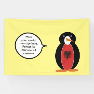 Mevrouw Penguin Albanese vlag praat Spandoek