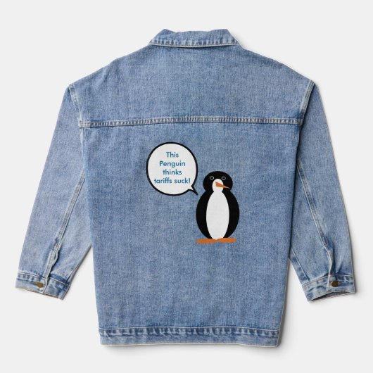Mevrouw Penguin zegt dat de tarieven zuigen Denim Jacket (Achterkant)