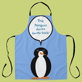 Mevrouw Penguin zegt dat de tarieven zuigen Schort