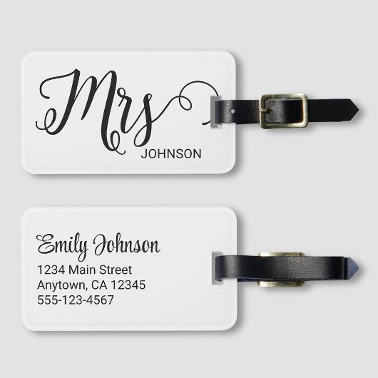 Mevrouw Persoonlijke Elegante Script Bruid Naam Wi Bagagelabel