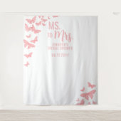 Mevrouw Pink Butterfly Chic White Bridal Backdrop Wandkleed (Voorkant)