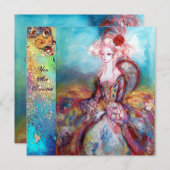 Mevrouw POMPADOUR , Chique Goud Kostuumfeest Kaart (Voorkant / Achterkant)