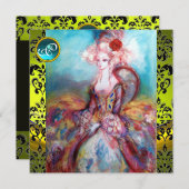 Mevrouw POMPADOUR , GELE ZWARTE DAMAST MONOGRAM Kaart (Voorkant / Achterkant)