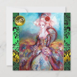 Mevrouw POMPADOUR , GROEN ZWARTE DAMAST MONOGRAM Kaart