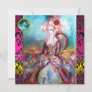 Mevrouw POMPADOUR, ROZE ZWARTE DAMASTEN BLOEM MONO Kaart