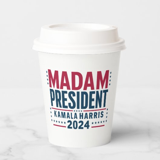 Mevrouw President Kamala Harris 2024 Vote Democraa Papieren Bekers (Voorkant)