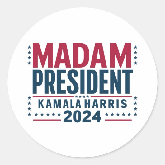 Mevrouw President Kamala Harris 2024 Vote Democraa Ronde Sticker (Voorkant)