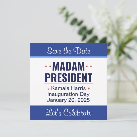 Mevrouw President Kamala Harris Inhuldiging Save The Date (Staand voorkant)