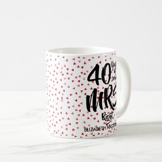 Mevrouw Rechts 40e verjaardag Robijnen Harten Conf Koffiemok (Voorkant rechts)