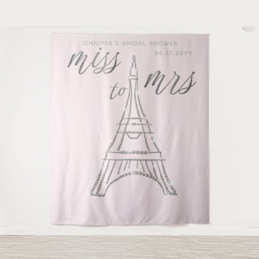 Mevrouw Rhinestones Eiffel Pink Bridal achtergrond Wandkleed (Voorkant)