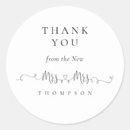 Mevrouw Ring Heart Script Lesbian Wedding Bedankt Ronde Sticker
