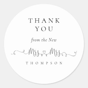 Mevrouw Ring Heart Script Lesbian Wedding Bedankt Ronde Sticker