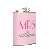 Mevrouw Roze Script Trouw Aangepaste Achternaam Heupfles (Rechts)