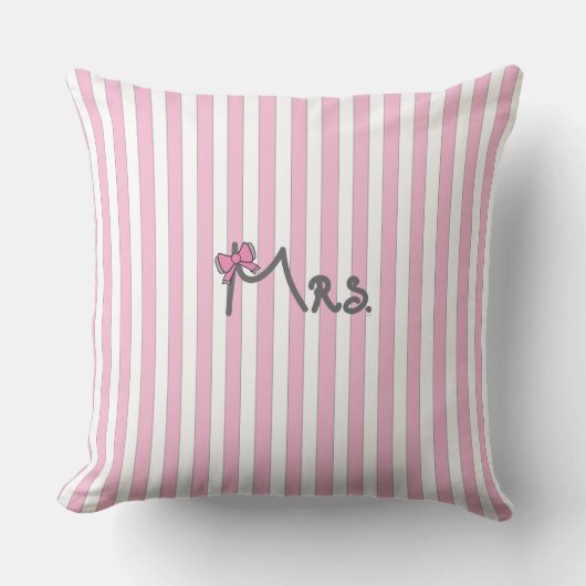 Mevrouw - roze strepen Kussen met roze strik (Voorkant)