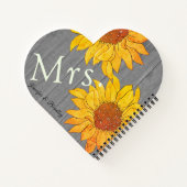 mevrouw Rustic Wood Gray Yellow Sunflower Notitieboek (Achterkant)