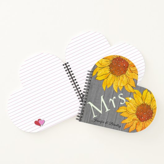 mevrouw Rustic Wood Gray Yellow Sunflower Notitieboek (Binnen)