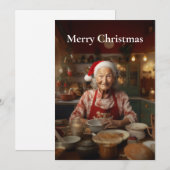 Mevrouw Santa bakt een cake Feestdagenkaart (Voorkant / Achterkant)