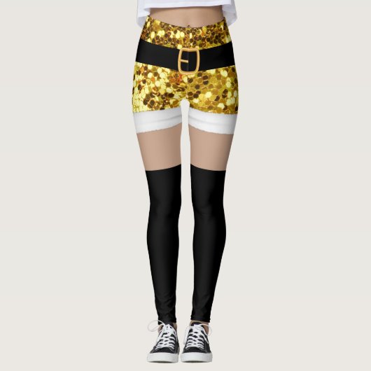 Mevrouw Santa Claus Gold glitter Leggings (Voorkant)