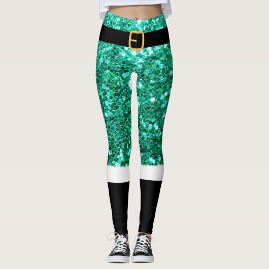 Mevrouw Santa Claus groene glitter Leggings (Voorkant)