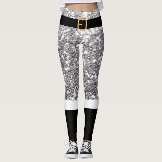 Mevrouw Santa Claus Silver glitter Leggings (Voorkant)
