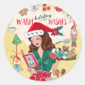 Mevrouw Santa Kerstmis Notenkraker Cookies Keuken Ronde Sticker (Voorkant)
