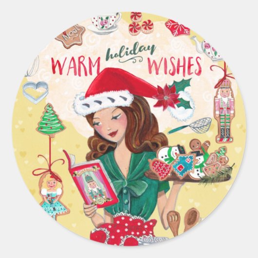 Mevrouw Santa Kerstmis Notenkraker Cookies Keuken Ronde Sticker (Voorkant)