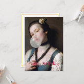 Mevrouw Sassy die bubbelgom blaast Gefeliciteerd Kaart (Voorkant / Achterkant in situ)