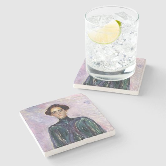 Mevrouw Schwarz (van Edvard Munch) Stenen Onderzetter (Zijkant)