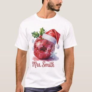Mevrouw Smith Gepersonaliseerde Disco Ball Santa H T-shirt