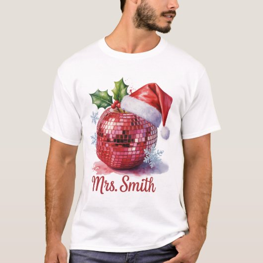 Mevrouw Smith Gepersonaliseerde Disco Ball Santa H T-shirt (Voorkant)