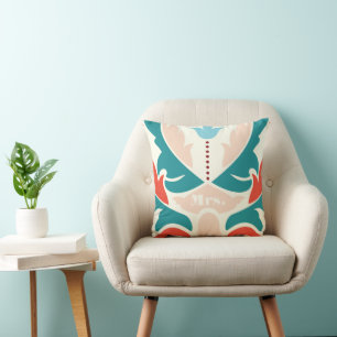 Mevrouw Teal Perzik Koraal Bourgondië Modern Damas Kussen