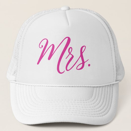 Mevrouw Trucker Hoed – Roze Chic Script Ontwerp Pet (Voorkant)