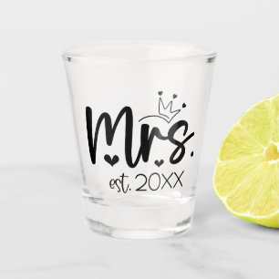 Mevrouw typografie met hart en kroon shot glas