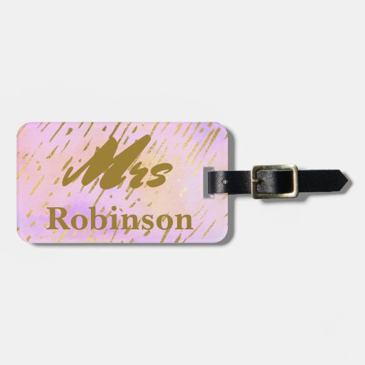 Mevrouw Typography Pink and Gold Bagagelabel (Voorkant horizontaal)