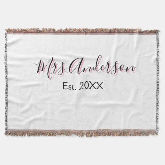 Mevrouw voeg naam toe achternaam zwart roze dit ja deken (Voorkant)