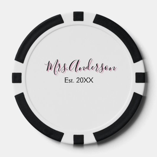 Mevrouw voeg naam toe achternaam zwart roze dit ja poker chips (Voorkant)