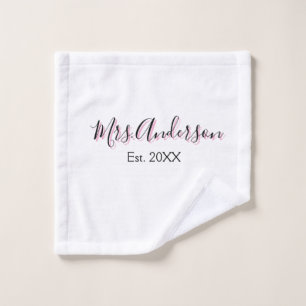 Mevrouw voeg naam toe achternaam zwart roze jaar m washandje