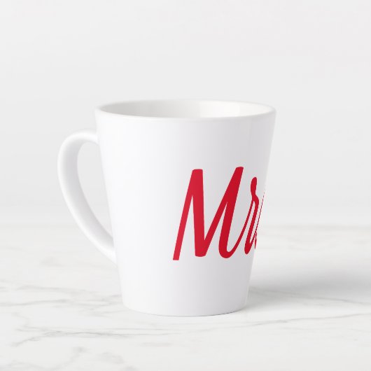 Mevrouw Vrouw Paar Monogram Red Bold Custom Latte Mok (Linkerhoek)