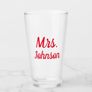 Mevrouw Vrouw Paar Monogram Rood Vet Naam Gift Glas