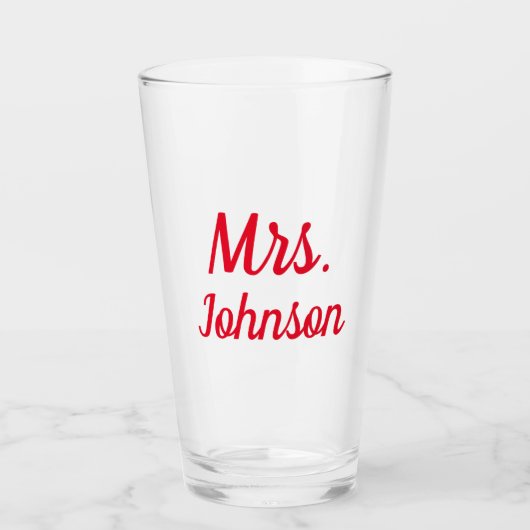 Mevrouw Vrouw Paar Monogram Rood Vet Naam Gift Glas (Voorkant)