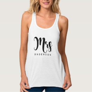 Mevrouw Wedding Verloving Naam zwart modern script Tanktop