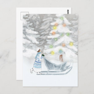 Mevrouw Winter Festive Snow Kerstmis Waterverf Briefkaart
