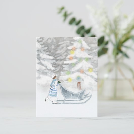 Mevrouw Winter Festive Snow Kerstmis Waterverf Briefkaart (Staand voorkant)