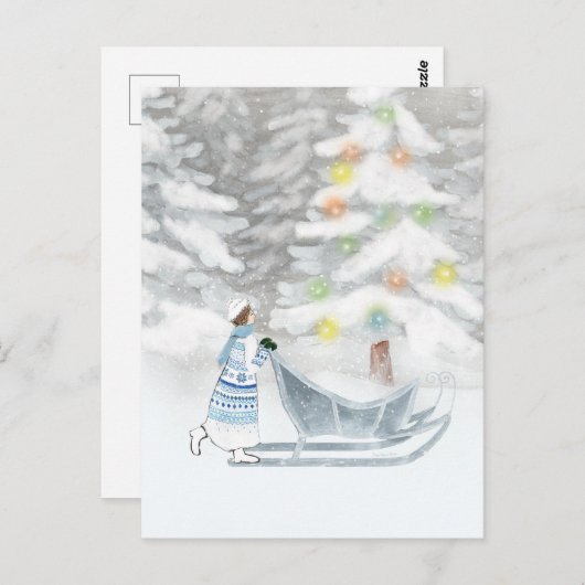 Mevrouw Winter Festive Snow Kerstmis Waterverf Briefkaart (Voorkant / Achterkant)