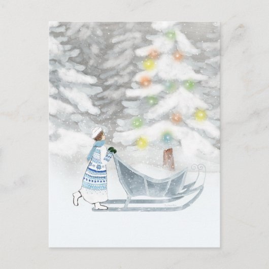 Mevrouw Winter Festive Snow Kerstmis Waterverf Briefkaart (Voorkant)