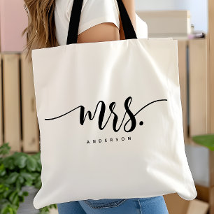 Mevrouw Zwart Wit Nieuwgetrouwd Bruid Script Perso Tote Bag