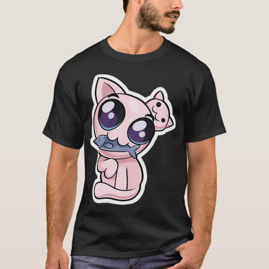 Mewgenics Stacy Eet Vis Sticker T-shirt (Voorkant)