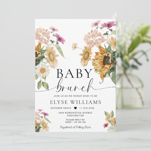 Mews Zonnebloem Herfst Baby Brunch Kaart (Staand voorkant)