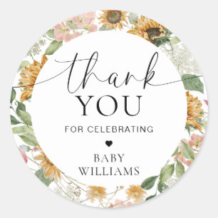 Mews Zonnebloem Herfst Baby shower Dank je wel Fav Ronde Sticker